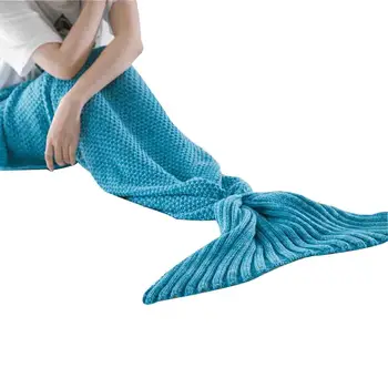 

Solid Color Acrylic Mermaid Tail Blankets Knot Sleeping Wrap TV Sofa Mermaid Tail Blanket Throw Bag