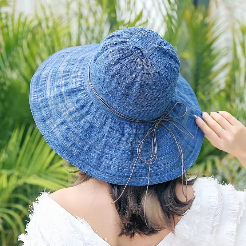 2018 الصيف كبيرة حافة قبعات للحماية من الشمس للنساء الأزياء إلكتروني لا تخل التطريز مطوية قبعة مرنة بوهيميا شاطئ كاب
