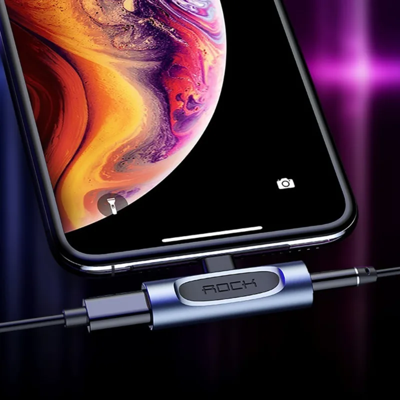 Rock OTG телефонный адаптер для IPhone Lightning до 3 5 мм сплиттер 2в1 наушники разъем iPhone X Xr Xs