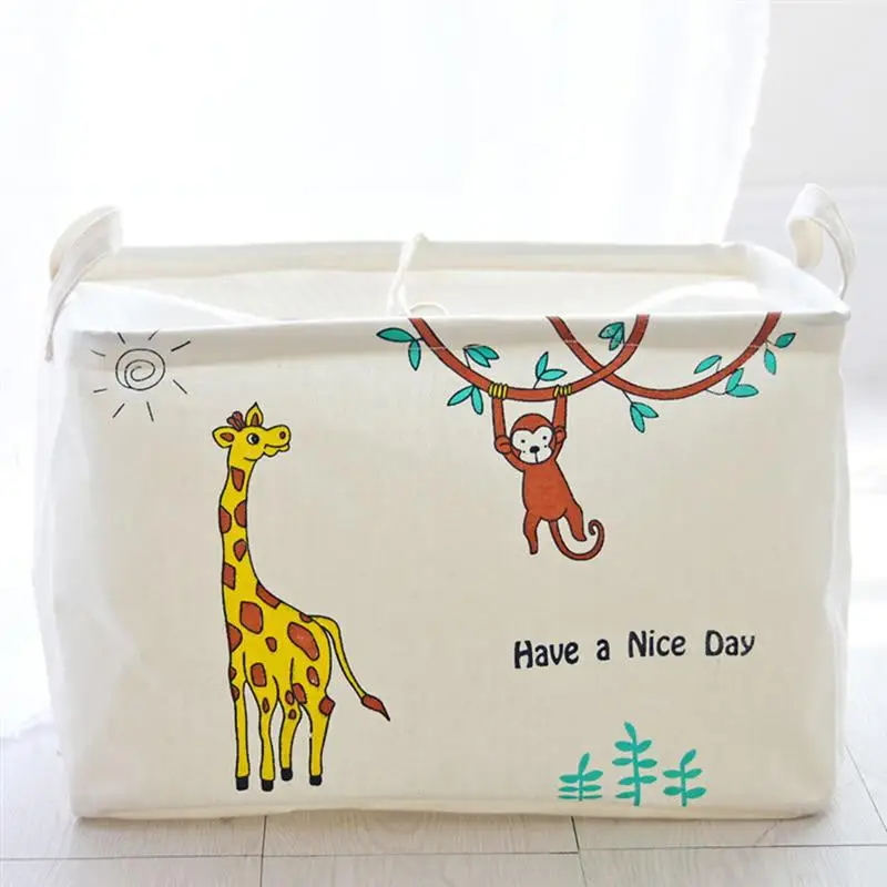 1 قطعة سلة التخزين الكرتون الحيوان الكورية نمط القطن الكتان لعب فرز مربع أشتات حامل سلة الغسيل للأطفال الحمام