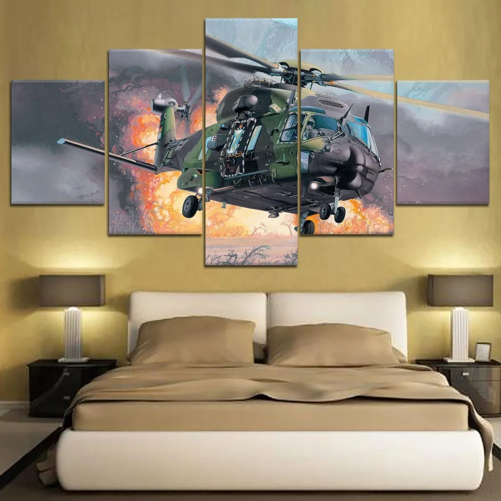 

5 Panel Helicopter4 war Canvas Printed Painting For Living Room Wall Decor HD Picture Artworks Poster5