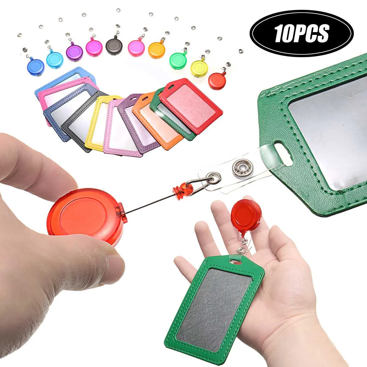 

10pcs Retractable Lanyard Name ID Work Badge Card Holder Business Employee Certificate Identity Card Cover + 10 Buckled Strap