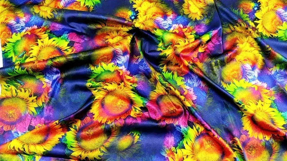 Африканский Ткань S 19 Муми шелк эластичный атлас одежда цветы 3d печати платье с подсолнухами tecido stoffe meterware ткани для одежды ткань для шитья скатерть материал лоскутное шитье ткань трикотаж платье женское