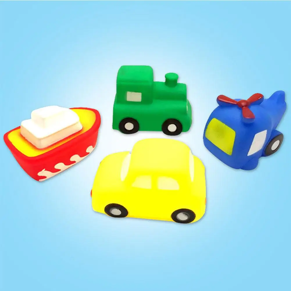 

4pcs Kids Swimming Toys Set PVC Vehicle Boat Airplane Car Train Bath Sounding Toys for 0-6 Years