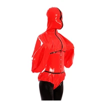 Латексный резиновый комбинезон с капюшоном красный и черный двухслойный облегающий костюм 0,4 мм XXS-XXL