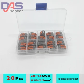 

20pcs transparent vse212 Universal Compact Wire cable connector 2 pin Conductor Terminal Block With Lever AWG 28-12