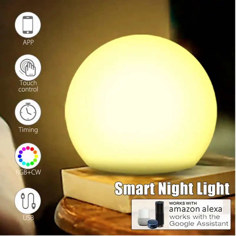 

Smart Portable Round Waterproof Night Light Wifi Led Controller Dimmer APP iOS Android Remote Control LED Bulb 10 Color Changing
