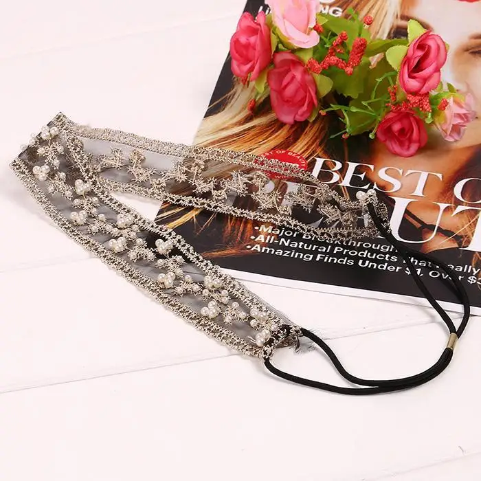

Party fashion Flower Accessories it Hair Pearl looks Bands Women Elastic Hair Faux Headbands peral Lace decoration