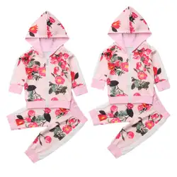 Комплект детской одежды из 2 шт. для девочек, разноцветная толстовка с цветочным принтом и штаны