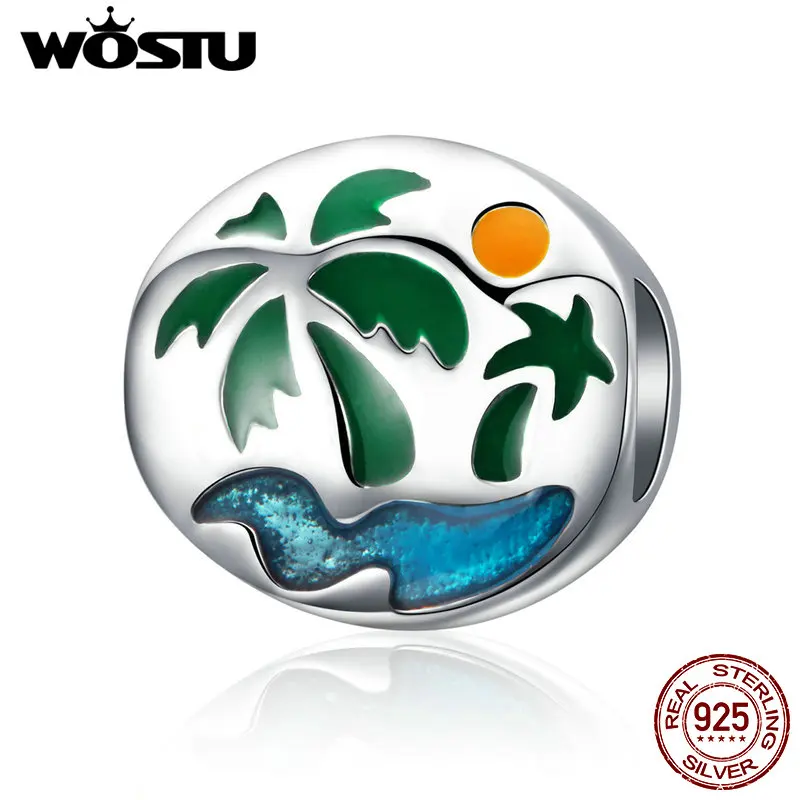 

WOSTU 925 Sterling Silver Summer Tree Green Charm Beads CZ Beads Fit Original Charm Bracelets For Women DIY Jewelry Gift CQC1036