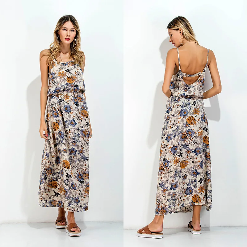 UGUEST пикантные Цветочные Летнее Длинное платье для женщин разделение Boho хлопок