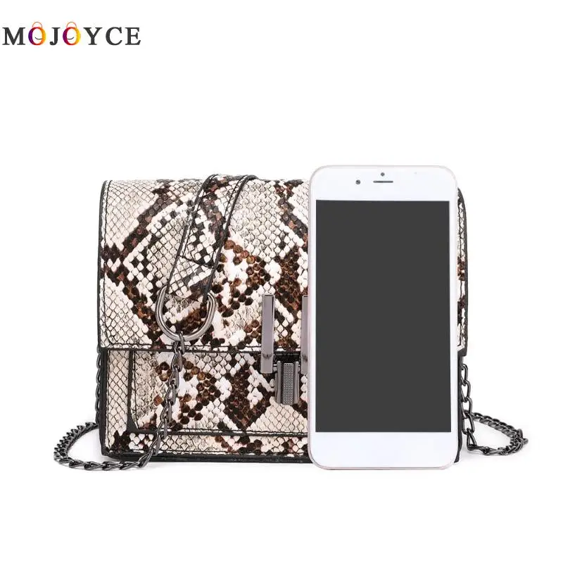 New Fashion Small Snake Print Flap Shoulder Bag Female PU Leather Chain Crossbody Bags for Women Size 17x13x7cm