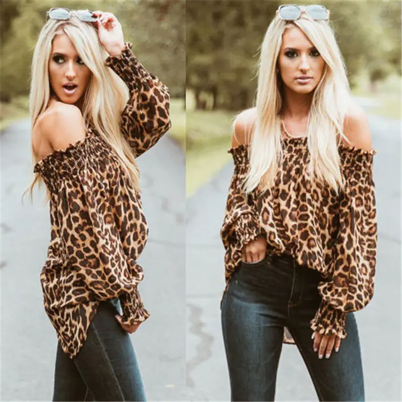 

Meihuida Casual Women Tops Blouses Leopard Print Slash Neck Long Sleeve Chiffon Button Down Shirt for Female Party Drop Shipping