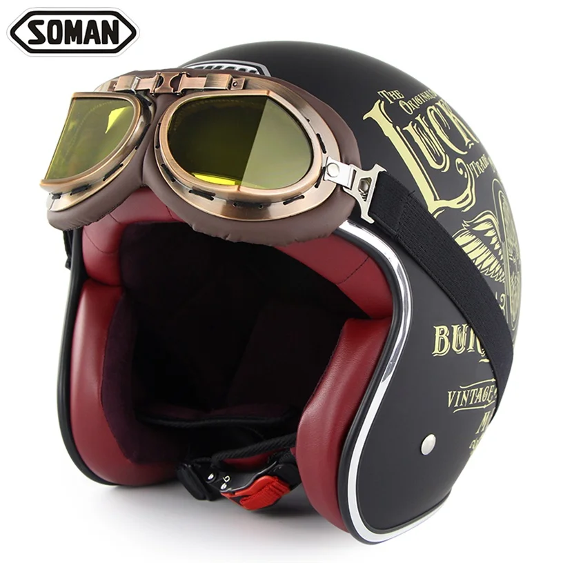 SOMAN Vintage Helmet Goggles Retro Helm Open Face Motorbike Cascos Moto SM512 - AliExpress