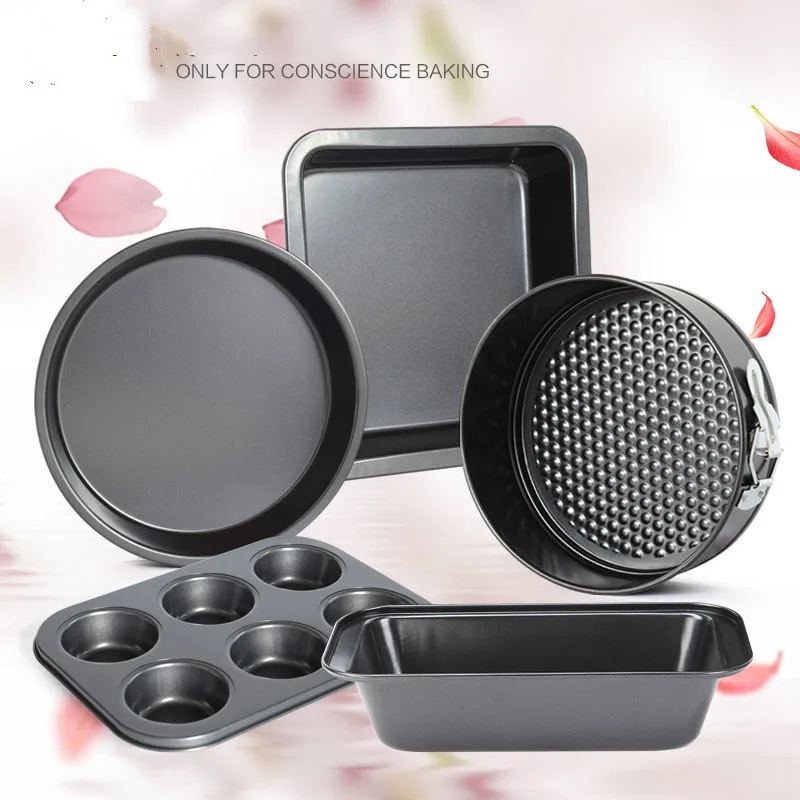 

5-Piece Carbon Steel Baking Mold Set Oven Home Cake Biscuit Baking Tray Pizza Dish Kitchen Tool Baking Mold