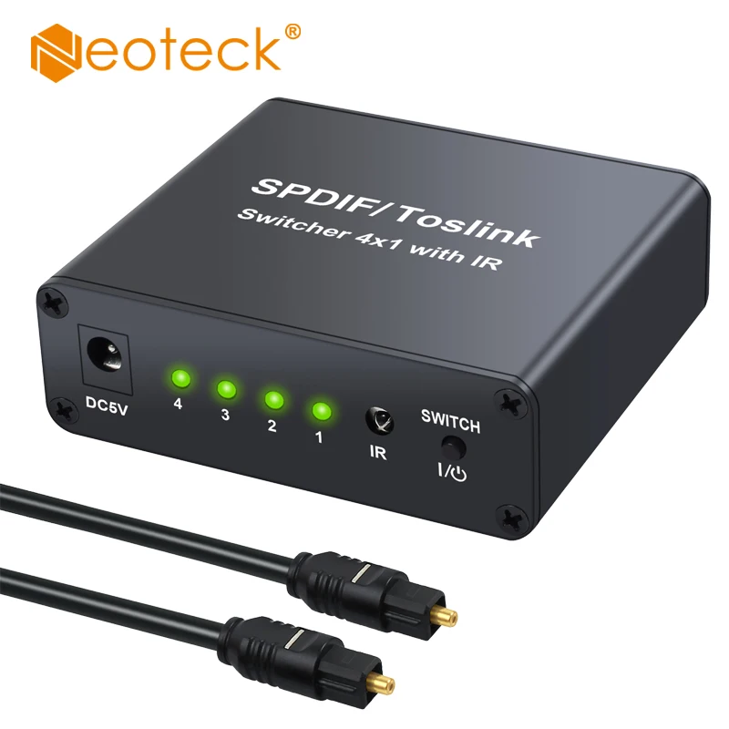 Neoteck 4x1 Toslink переключатель цифровой оптический аудио с ИК пультом дистанционного