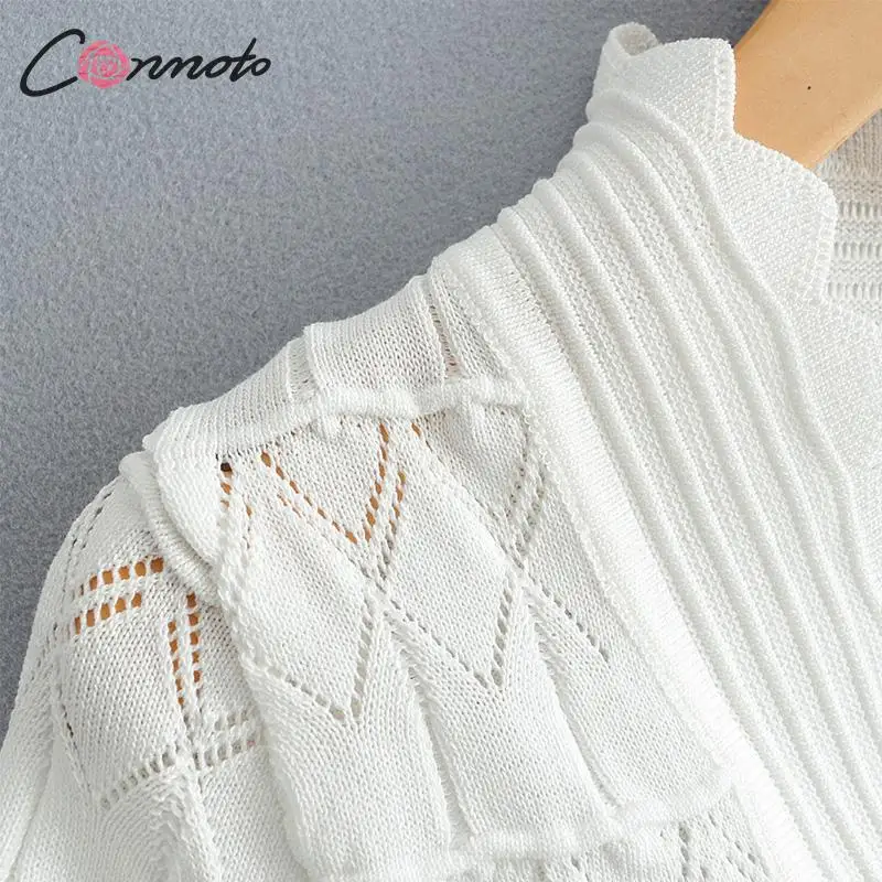 Conmoto Модные укороченные топы и блузки сексуальные вязаные летние пуловеры с