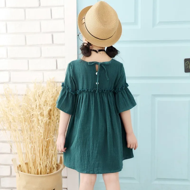 

Toddler Children Summer Spring Birthday Party Dresses Cotton 2019 Baby Girl Ruffles Dress With Sleeve Casual Green Kid Clothing