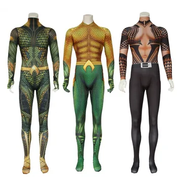 

Man Atlantis King Arthur Cosplay Costumes Arthur Curry Cosplay Jumpsuit Halloweem Cos Set Disguise For Carnival Gold Brown Green