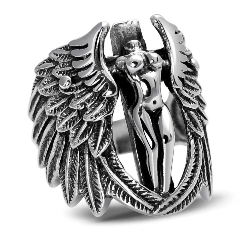 

925 Sterling Silver Retro Headless Guardian Angel Men Male Ring Thai Silver Fine Jewelry Gift Finger Ring CH028216