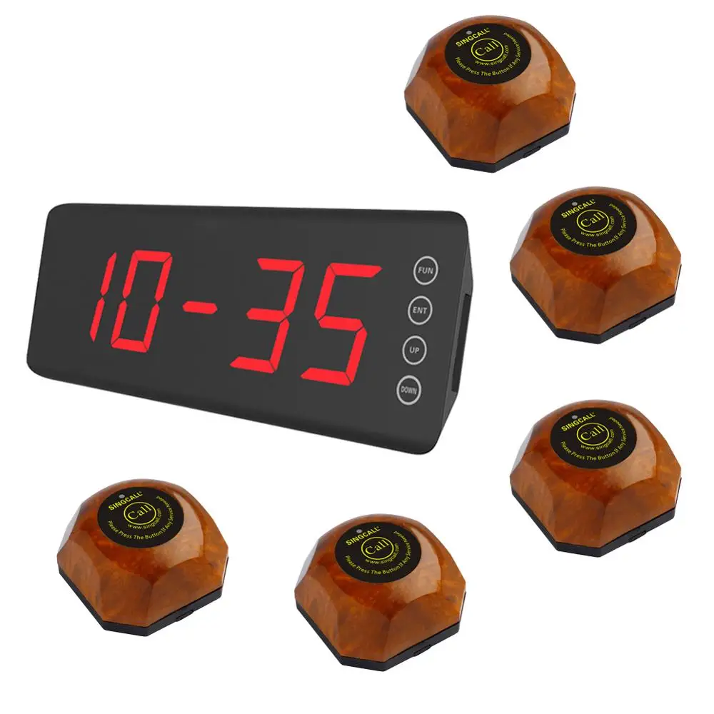SINGCALL Wireless Waiter Paging System for Hospital Welfare House 5 Wooden Buttons APE560 and One Screen Display Receiver | Компьютеры и