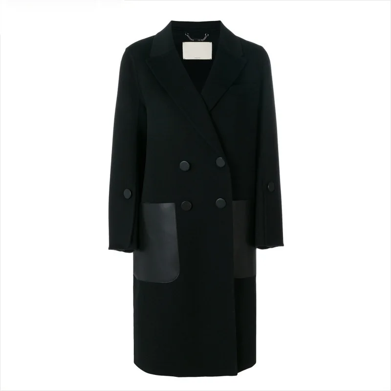 Patchwork Retour Automne Femmes Double Wb94301 Laine Vêtements Manteau De D'hiver Black À Lâche Et Pardessus Pu Boutonnage Mode 2018 Nouveau S5wxYqT5