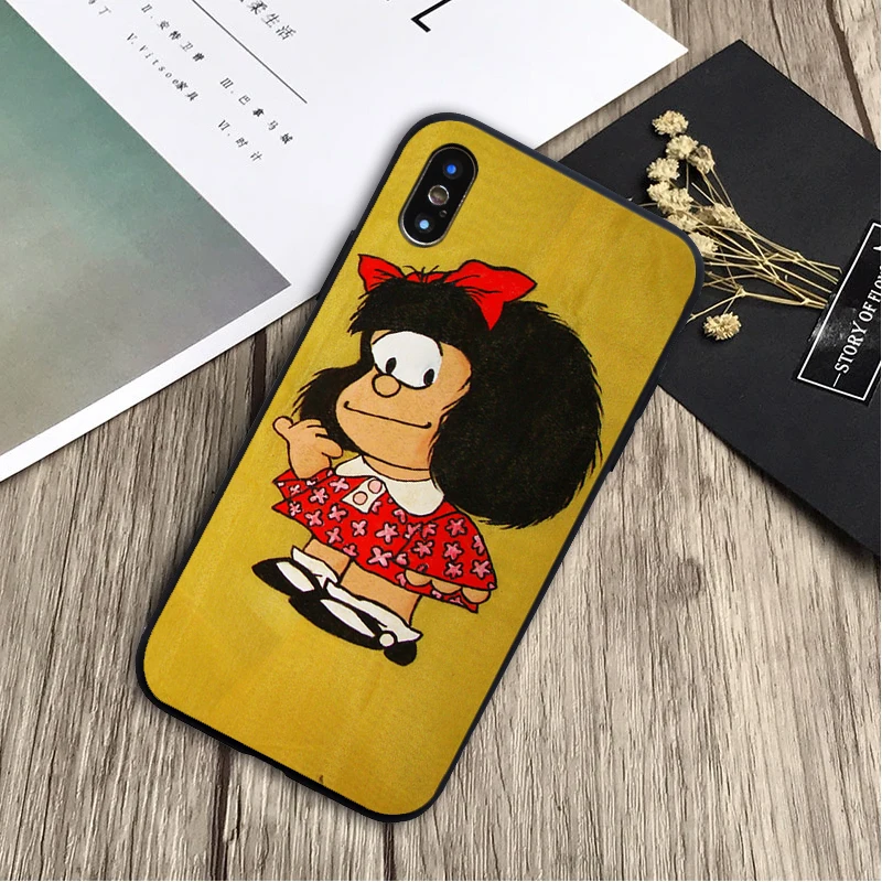 Mafalda милый чехол мягкий силиконовый черный ТПУ для телефона iPhone 5 5C 5S SE 6 6plus 7plus 8 8plus