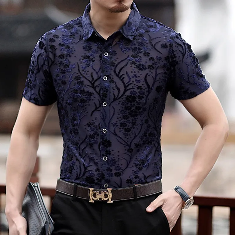 Летняя уличная рубашка прозрачная с коротким рукавом Camicia Uomo Camisa мужская