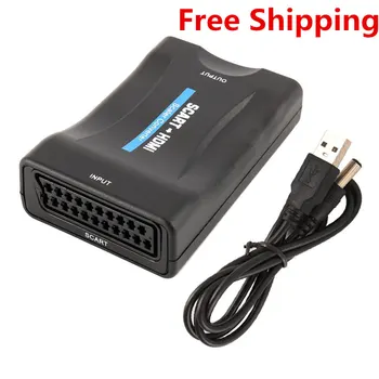 

Whole Sale 1080P SCART To HDMI Video Audio Upscale Converter Adapter for HD TV DVD for Sky Box STB Plug and Play with DC Cable