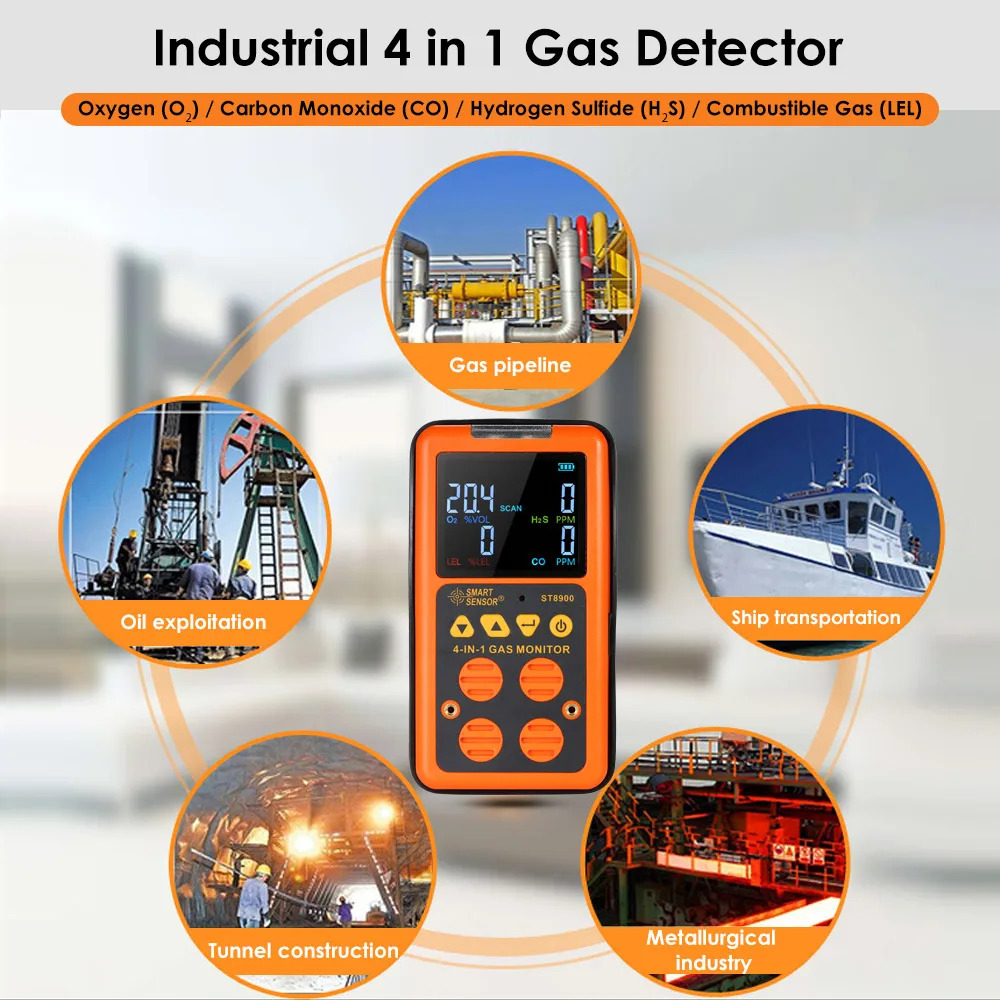 

SMART SENSOR 4 in 1 Gas Detector CO Monitor Industrial Digital Handheld Toxic Gas Carbon Monoxide Detector Gas Tester