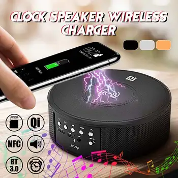 

4 in 1 Qi Wireless Charger bluetooth NFC Speaker with Alarm Clock FM Radio TF AUX for Samsung for iPhone X XR XS MaX 8