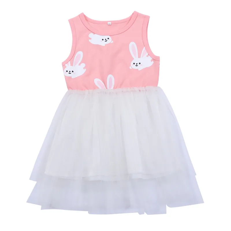 

Kids Baby Girls Easter Cartoon Bunny Dress Party Pageant Tulle Tutu Dress Sleeveless Patchwork Summer Dresses Girls Clothes 1-5T