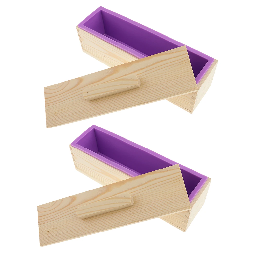 2 шт. прямоугольные Силиконовые Мыло тосты буханка хлеба плесень деревянная коробка крышка DIY 900 мл фиолетовый