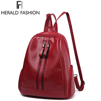 

Herald Fasion Women Leather Backpacks for Adolescent Girls Zipper Student Bag Quality Female School Notebook Laptop College bag
