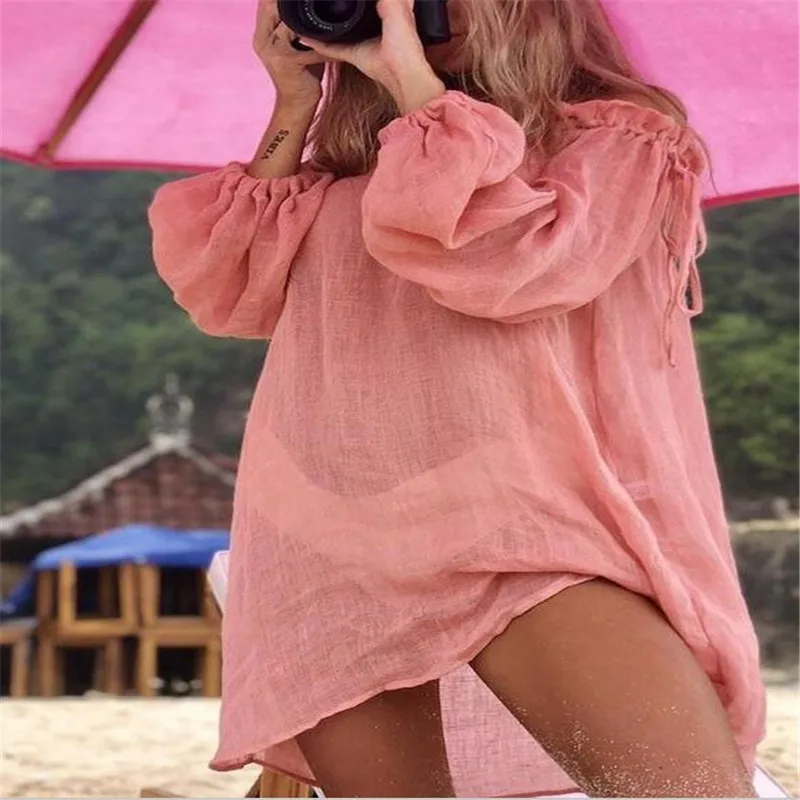 2019 New Women Boho Summer Sexy Off Shoulder Mini Short Dress Beach Sundress See Through for Bikini Cover-ups | Женская одежда