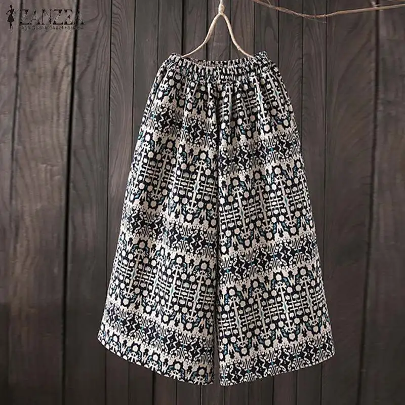 ZANZEA Women Floral Printed Pants Casual Elastic Waist