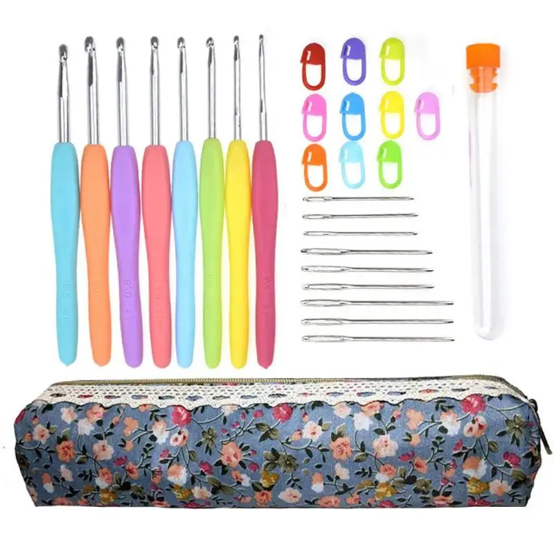 

28pcs Metal Aluminum Crochet Hooks Yarn Wool Stitching Knitting Needles Set