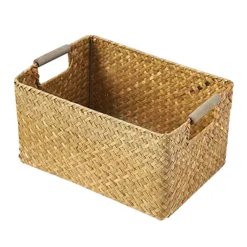 

Binaural Sundries Storage Box Hand Woven Rattan Basket For Home Clothes Toys DVDs Organizer Home Storage Supplies