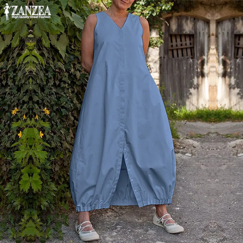 Summer Asymmetrical Dress Women's Sundress 2019 ZANZEA Stylsih V Neck Shirt Vestido Female Button Split Robe Femme Oversized 5XL