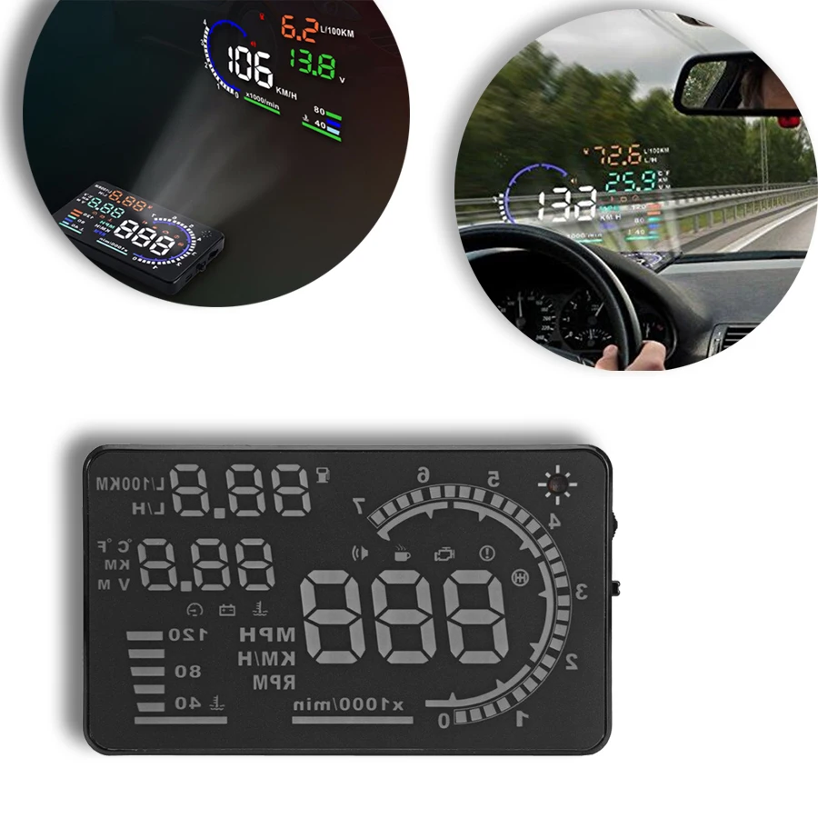 

5.5" OBD II Car HUD Head Up Display 16-pin diagnostic socket Speed Fatigue Warning Fuel Consumption Speed Warning System