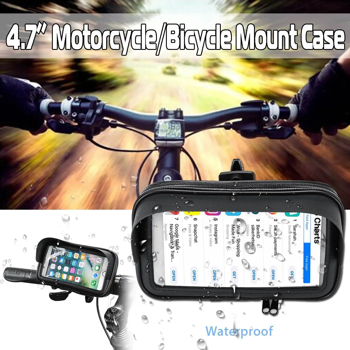 

Waterproof 4.7 inch Universal Bicycle Bike Phone Holder Case PU Motorcycle Handlebar Mount Stand Bracket For Samsung For iPhone