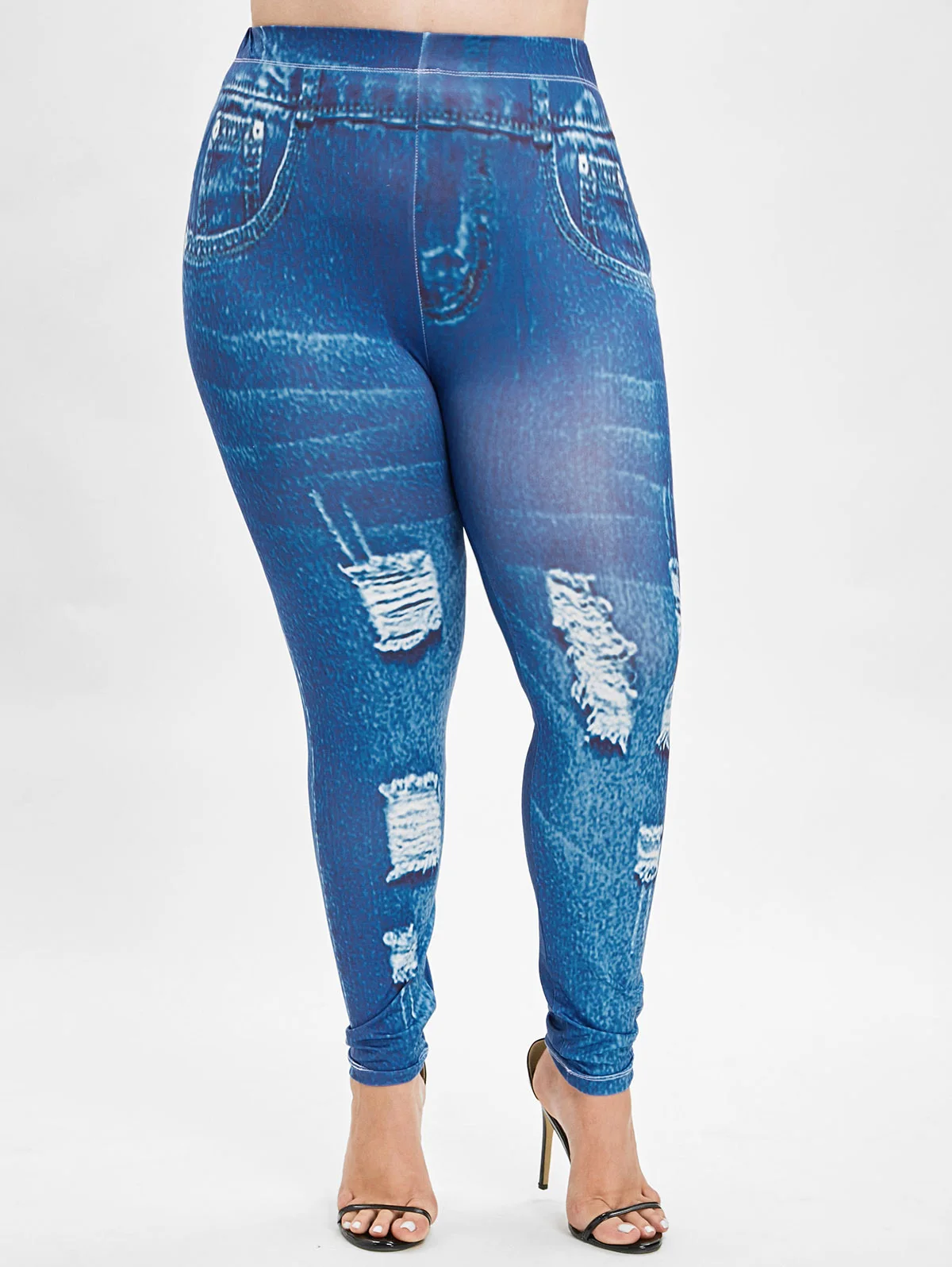 

Wipalo 2019 Fashion Women Plus Size 5XL High Waisted 3D Graphic Leggings Faux Denim Casual Pencil Pants Ladies Skinny Trousers