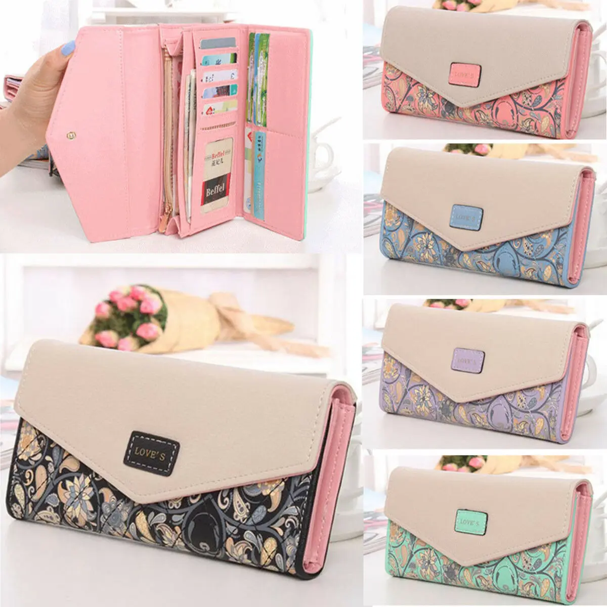 

Women Lady Leather Envelope Clutch Wallet Long Card Holder Purse Bag Handbag US