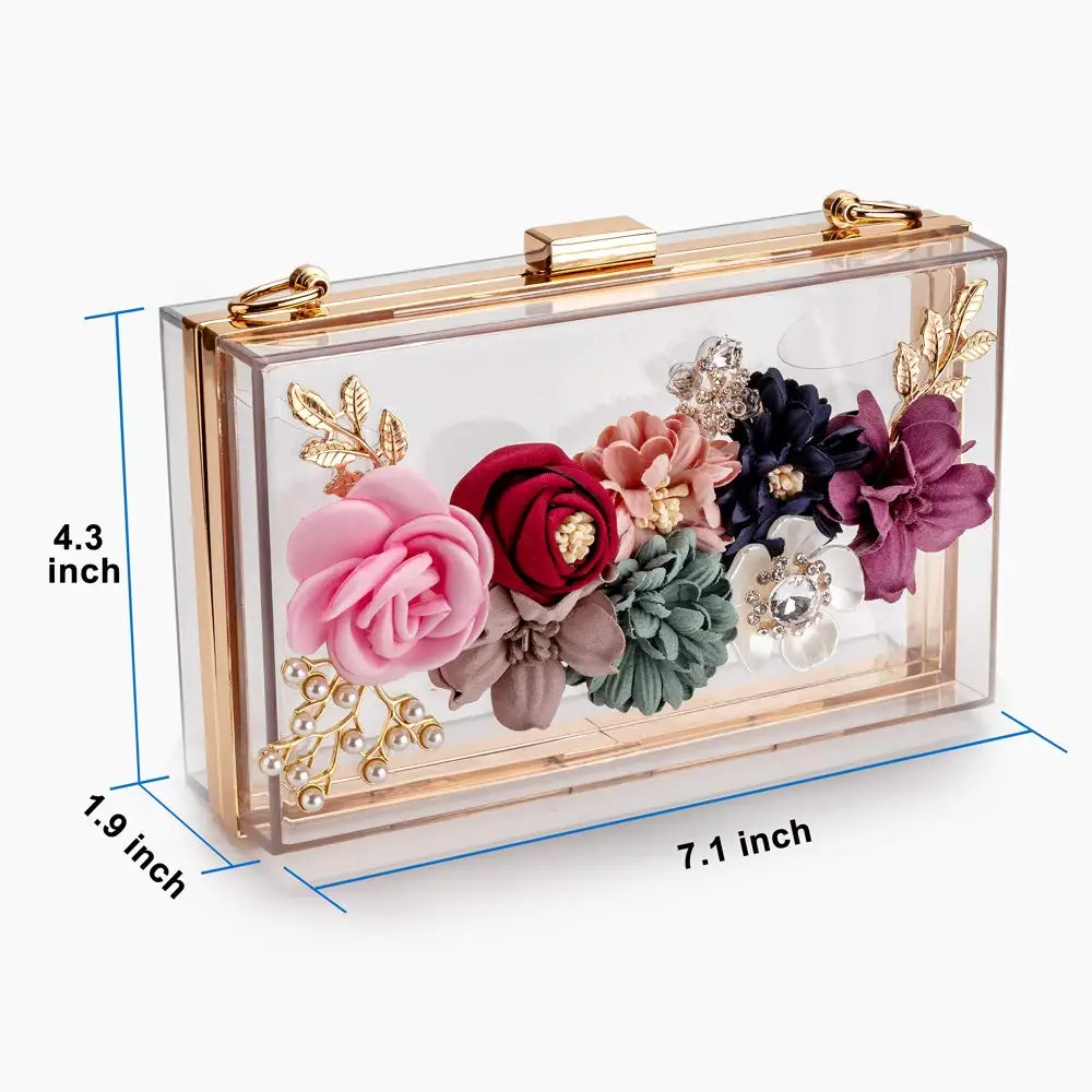 Billige Frauen PVC + stoff Blume Kupplungen Crossbody Floral Geldbörse Mit Gold Kette Perlen Perlen Abend Taschen Für Hochzeit Prom Bankett ICH