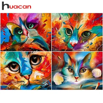

Huacan Diamond Painting Cat Pictures By Rhinestones Mosaic Cartoon Full Drill Square Tools Diamond Embroidery Art Animal
