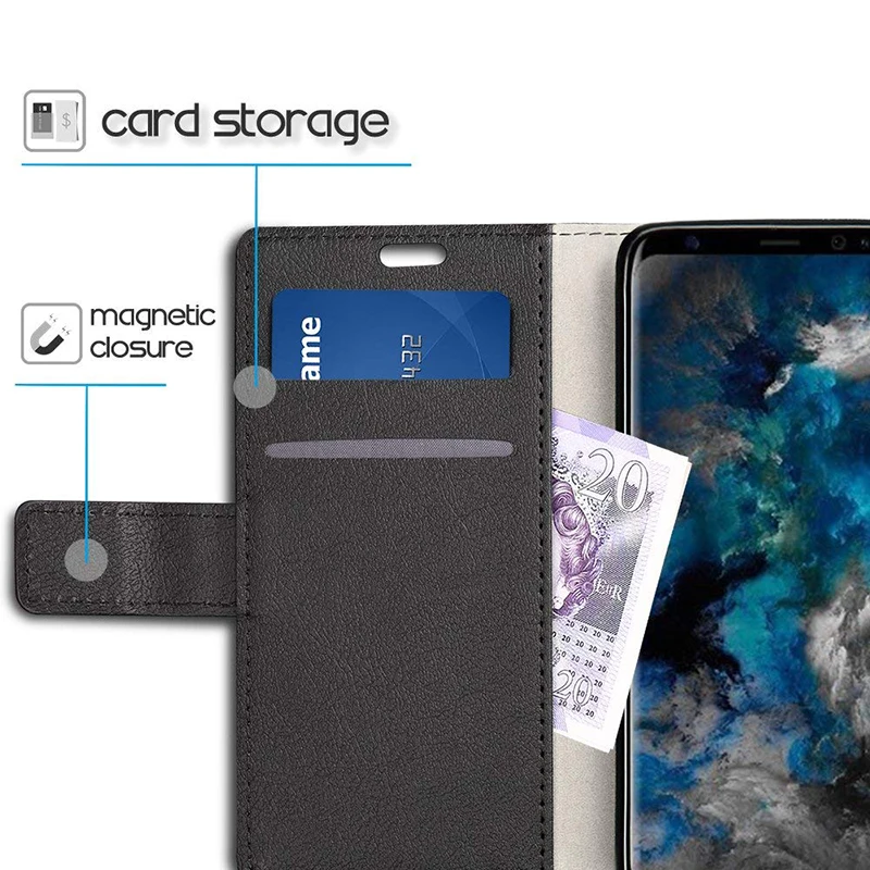 Роскошный кожаный чехол книжка для Samsung Galaxy S8 S9 plus Note 9 Крышка простая Магнитная
