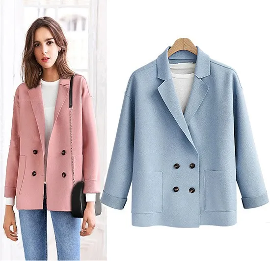 Autumn Winter Women Wool Blend Coat Ouitwear Long Sleeve Solid Office Work Coat Single Breasted Short Coat