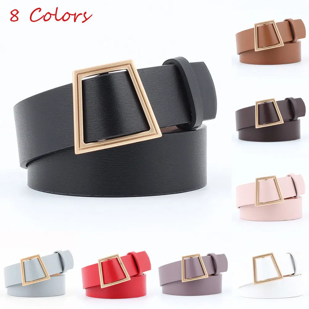 

Brand New design belts thin adjust belt PU leather black dress cummerbunds students women waistbands solid buckle square gifts