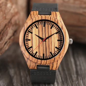 

Men Watch Black Wood Watch Quartz Hand-made Bamboo Wristwatch with Genuine Leather Watchband Male Gift