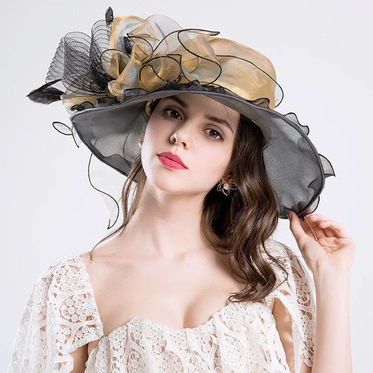 

Women Cotton Linen Mesh UV 50+ Protection Sunscreen Sun Cap Lady Wide Brim Beach Party Formal Evening Show Cap Hats Sunhat